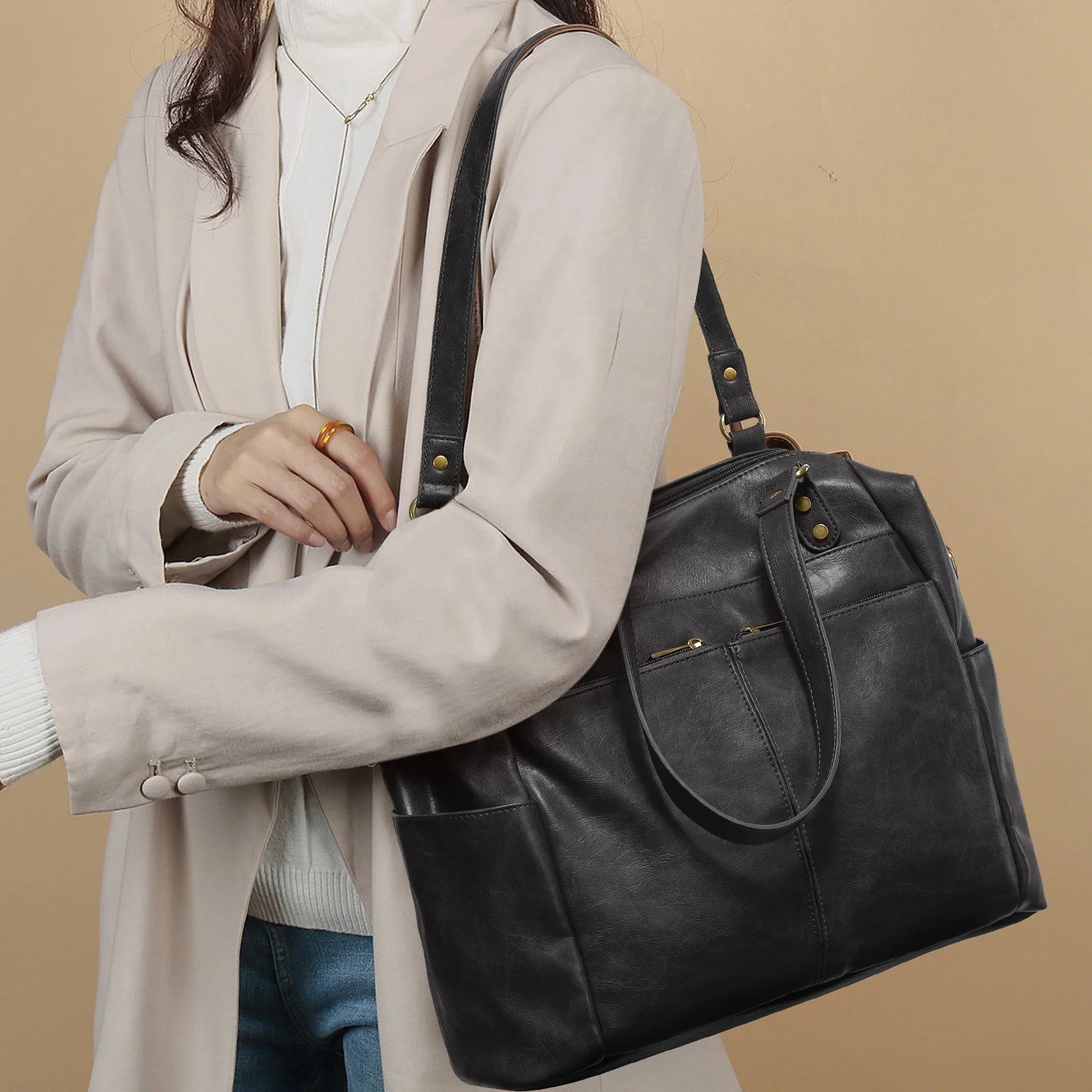JMT-524106 Large Tote Shoulder Handbag for Women – Luxury PU Leather Crossbody Bag for Laptops and Everyday Use