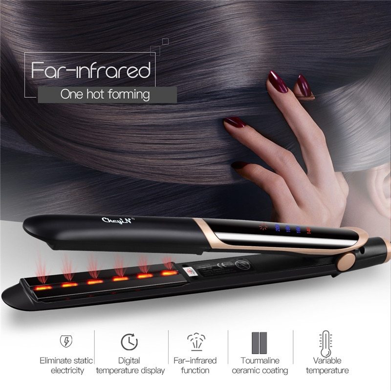 JMT-524362 Ceramic Tourmaline Hair Straightener and Curler with Adjustable Temperature and LED Display