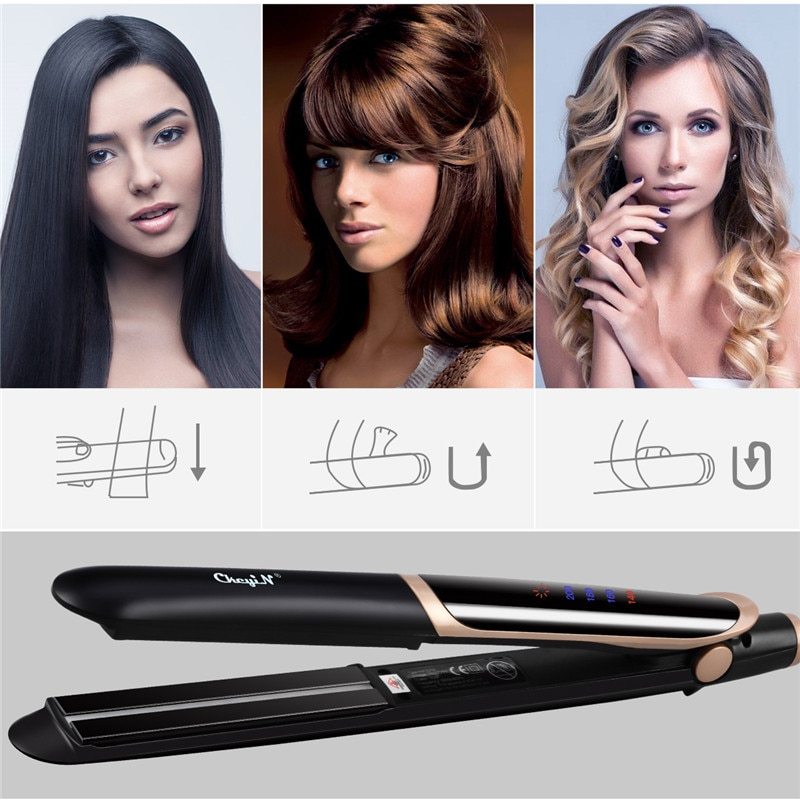 JMT-524362 Ceramic Tourmaline Hair Straightener and Curler with Adjustable Temperature and LED Display