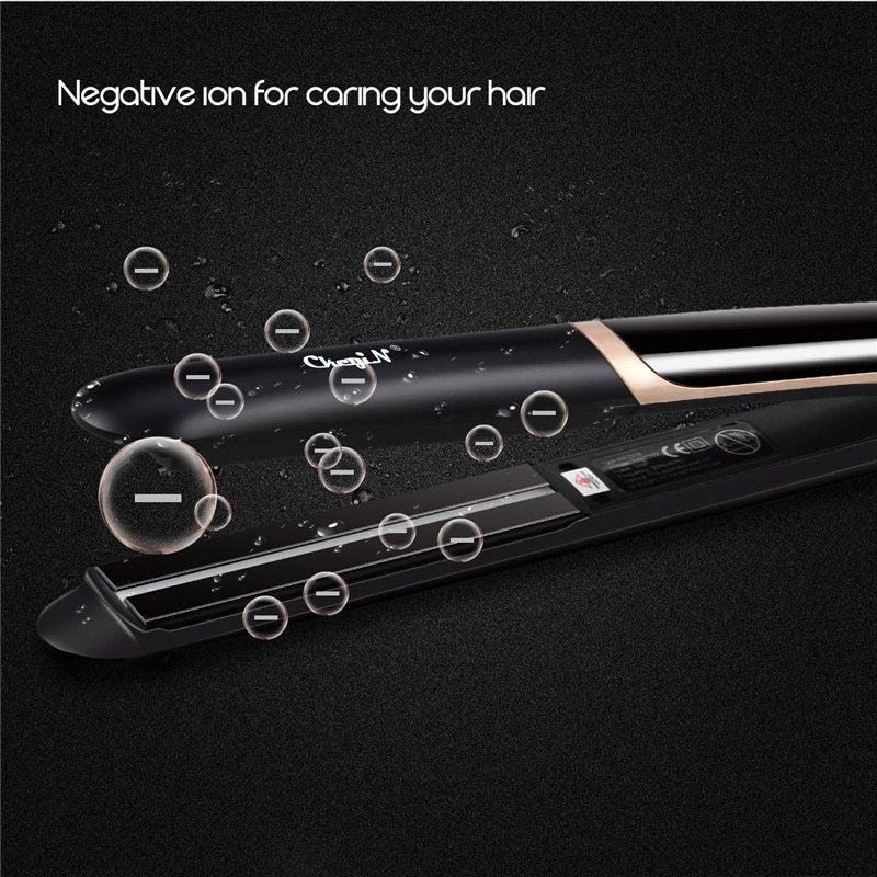 JMT-524362 Ceramic Tourmaline Hair Straightener and Curler with Adjustable Temperature and LED Display