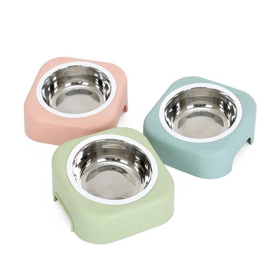 JMT-524554 Stainless Steel Cat Food Tray with Slope Design – Available in Pink, Blue, and Green