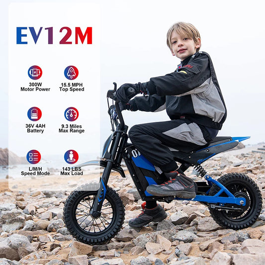 JMT-525130 Electric Dirt Bike for Kids - 36V 300W Lightweight Racing Dirt Bike with Durable Aluminum Frame , Top Speed 27.9 mph