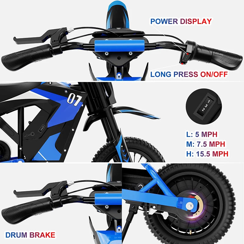 JMT-525130 Electric Dirt Bike for Kids - 36V 300W Lightweight Racing Dirt Bike with Durable Aluminum Frame , Top Speed 27.9 mph
