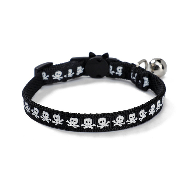 JMT-525194 Halloween-Themed Cat and Puppy Collar in Stripes – Spider Web, Skull, Candy, and Pumpkin Patterns, Polyester Material, Size S (1.0*28cm)