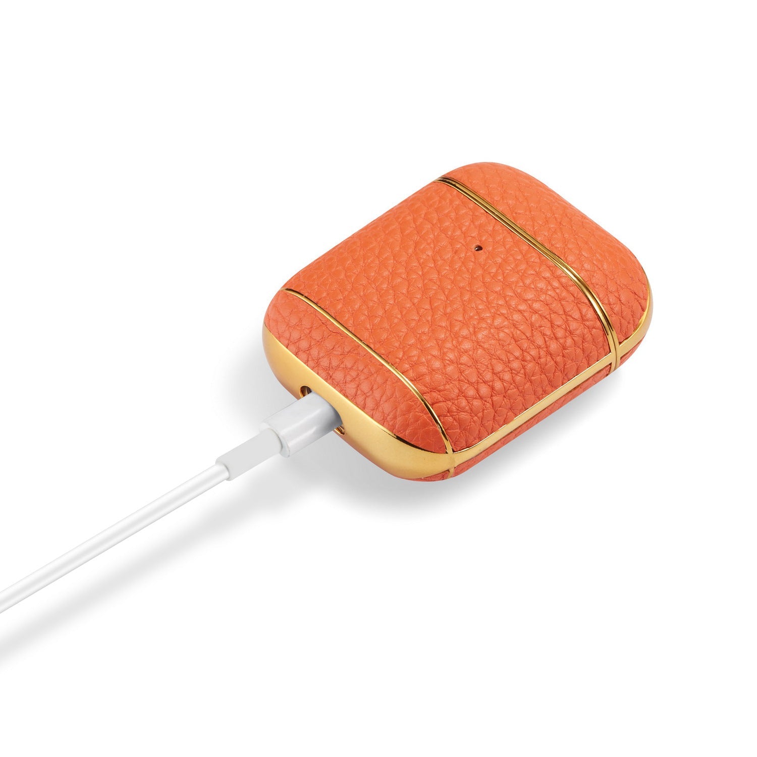 JMT-525194 Leather Lychee Pattern Case for AirPods 1/2 with Electroplating Finish