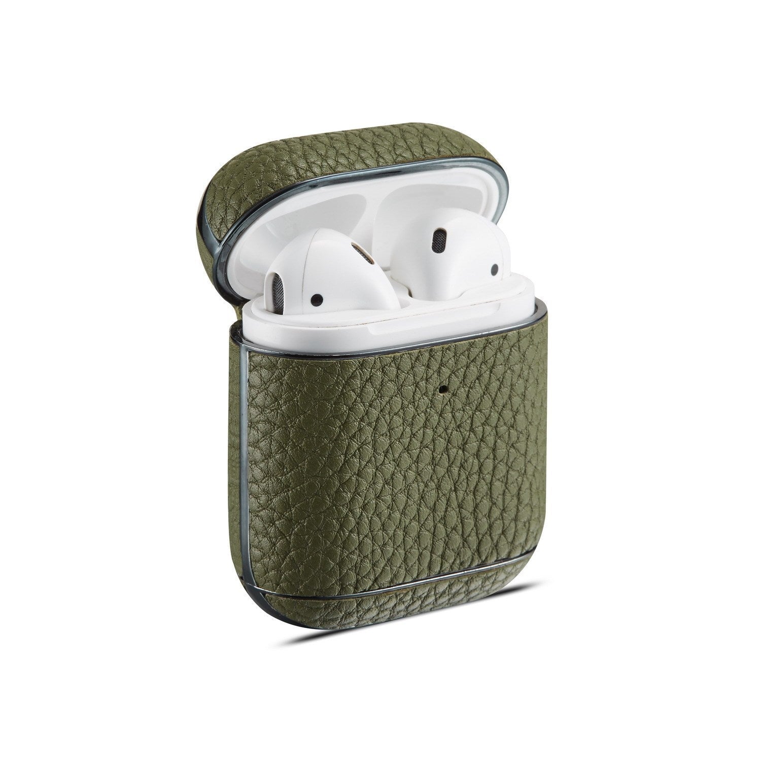JMT-525194 Leather Lychee Pattern Case for AirPods 1/2 with Electroplating Finish