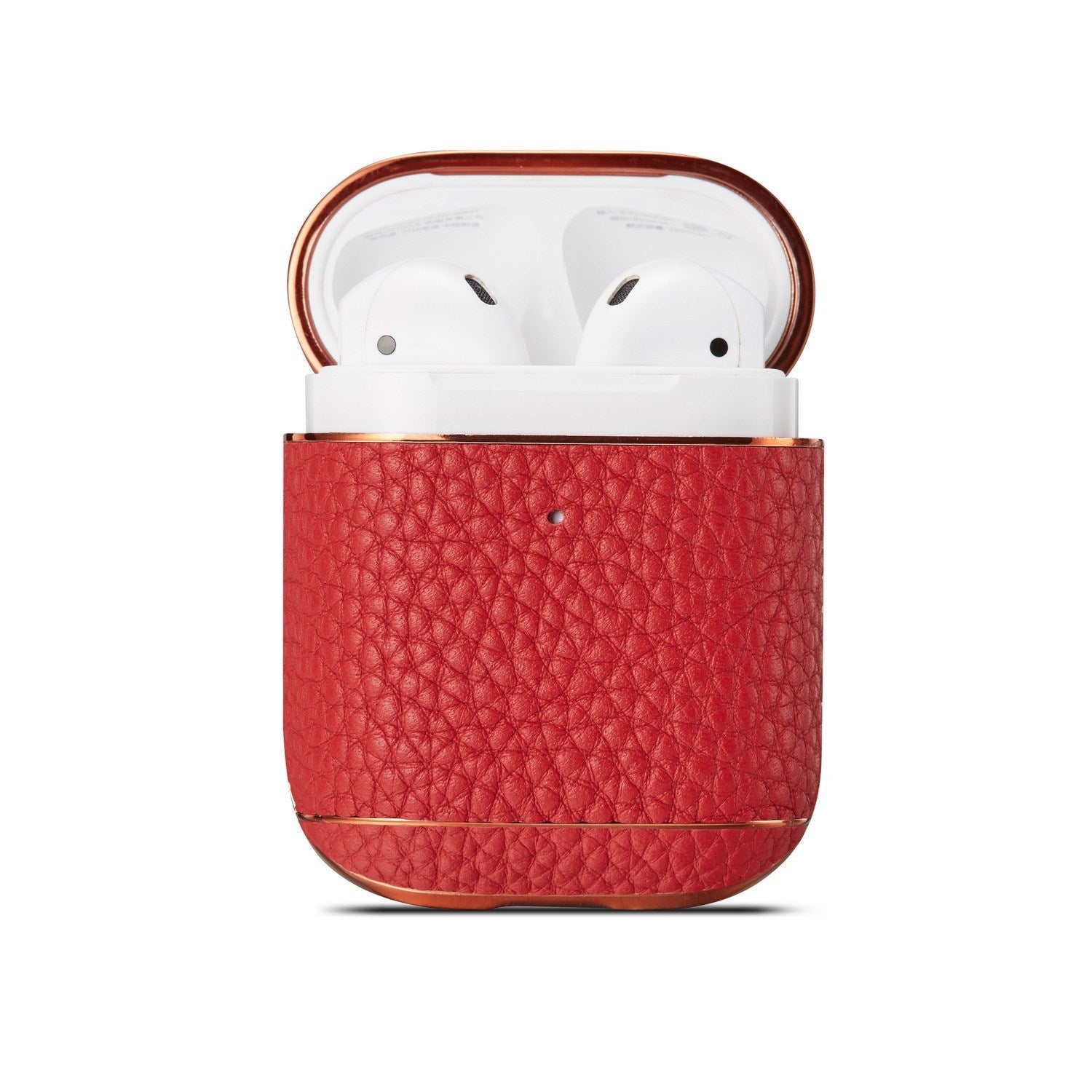 JMT-525194 Leather Lychee Pattern Case for AirPods 1/2 with Electroplating Finish