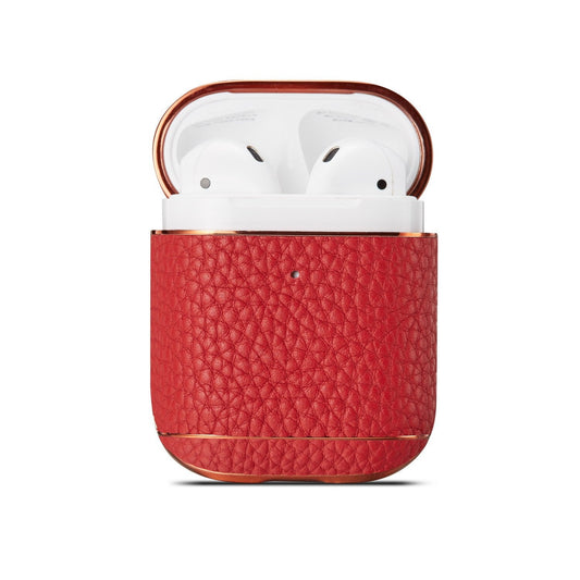JMT-525194 Leather Lychee Pattern Case for AirPods 1/2 with Electroplating Finish