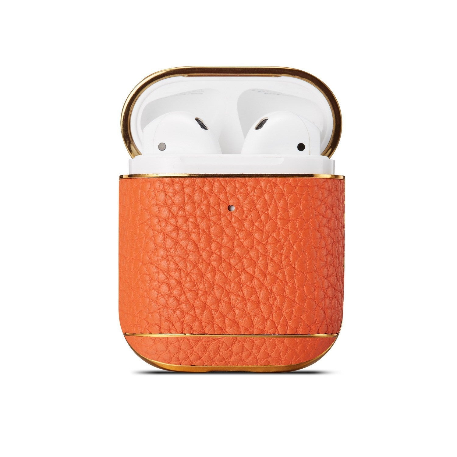 JMT-525194 Leather Lychee Pattern Case for AirPods 1/2 with Electroplating Finish