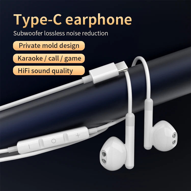 JMT-525194 Wired Bass Boosted Type-C Earphones with Microphone for iPhone 15, Samsung, and Google Devices