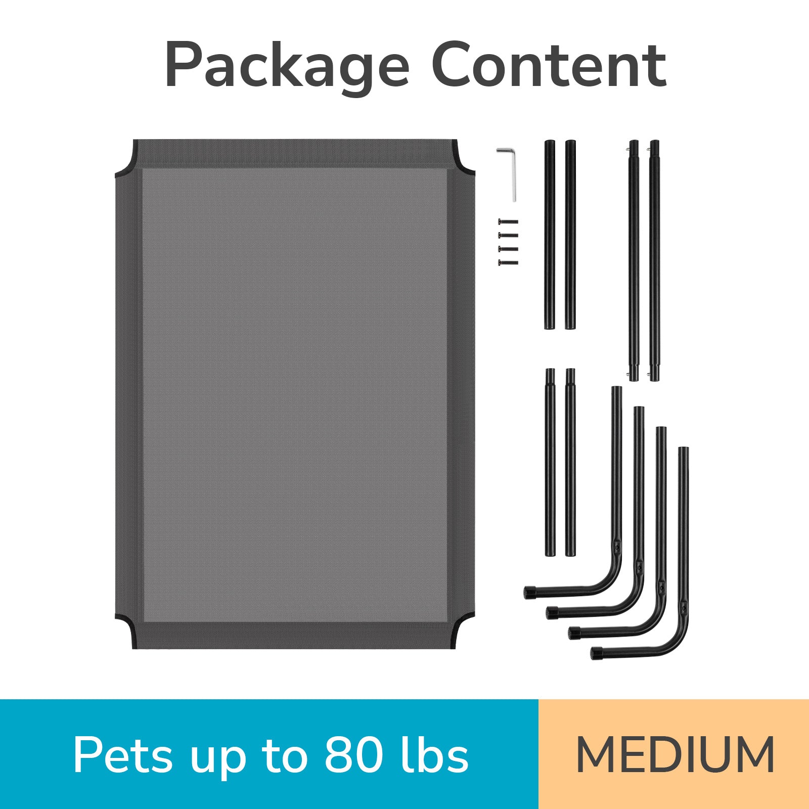 JMT-525834 Elevated Dog Bed with Durable Textilene Mesh, Powder-Coated Steel Frame, 50" x 31" x 8", Gray