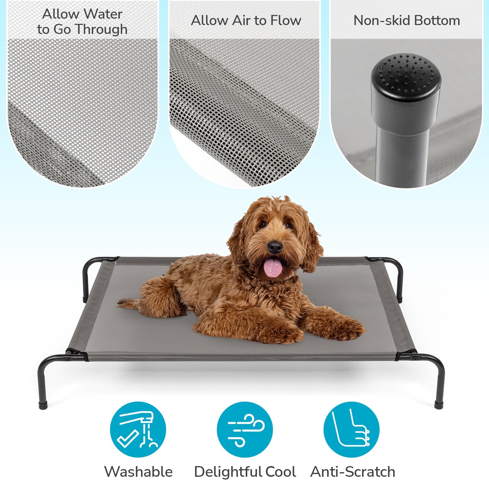 JMT-525834 Elevated Dog Bed with Durable Textilene Mesh, Powder-Coated Steel Frame, 50" x 31" x 8", Gray