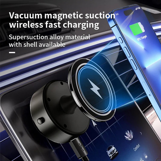 JMT-526346 15W Magnetic Wireless Car Charger Mount with 360-Degree Rotation and Stable Glass Vacuum Adsorption for Easy Mobile Screen Access