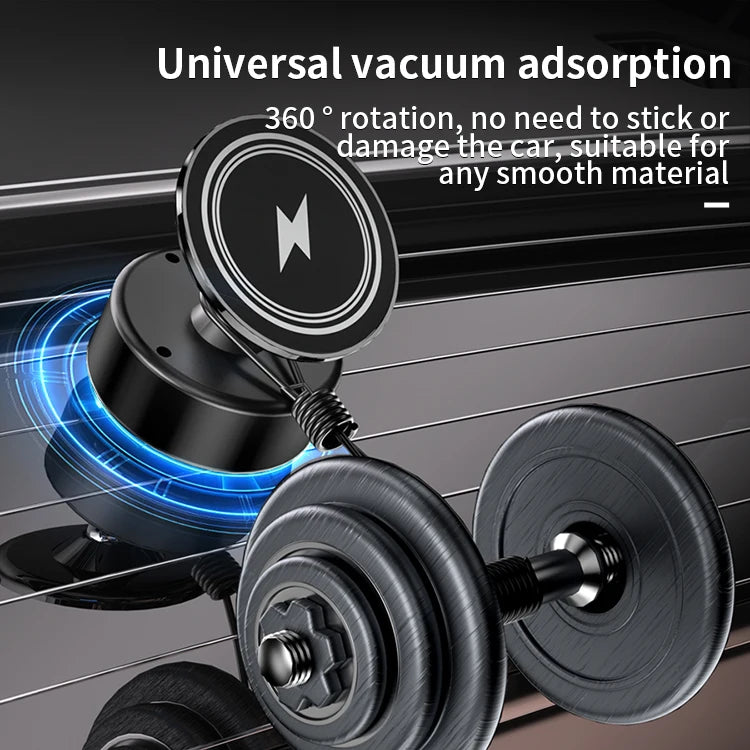 JMT-526346 15W Magnetic Wireless Car Charger Mount with 360-Degree Rotation and Stable Glass Vacuum Adsorption for Easy Mobile Screen Access