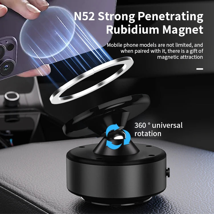 JMT-526346 15W Magnetic Wireless Car Charger Mount with 360-Degree Rotation and Stable Glass Vacuum Adsorption for Easy Mobile Screen Access