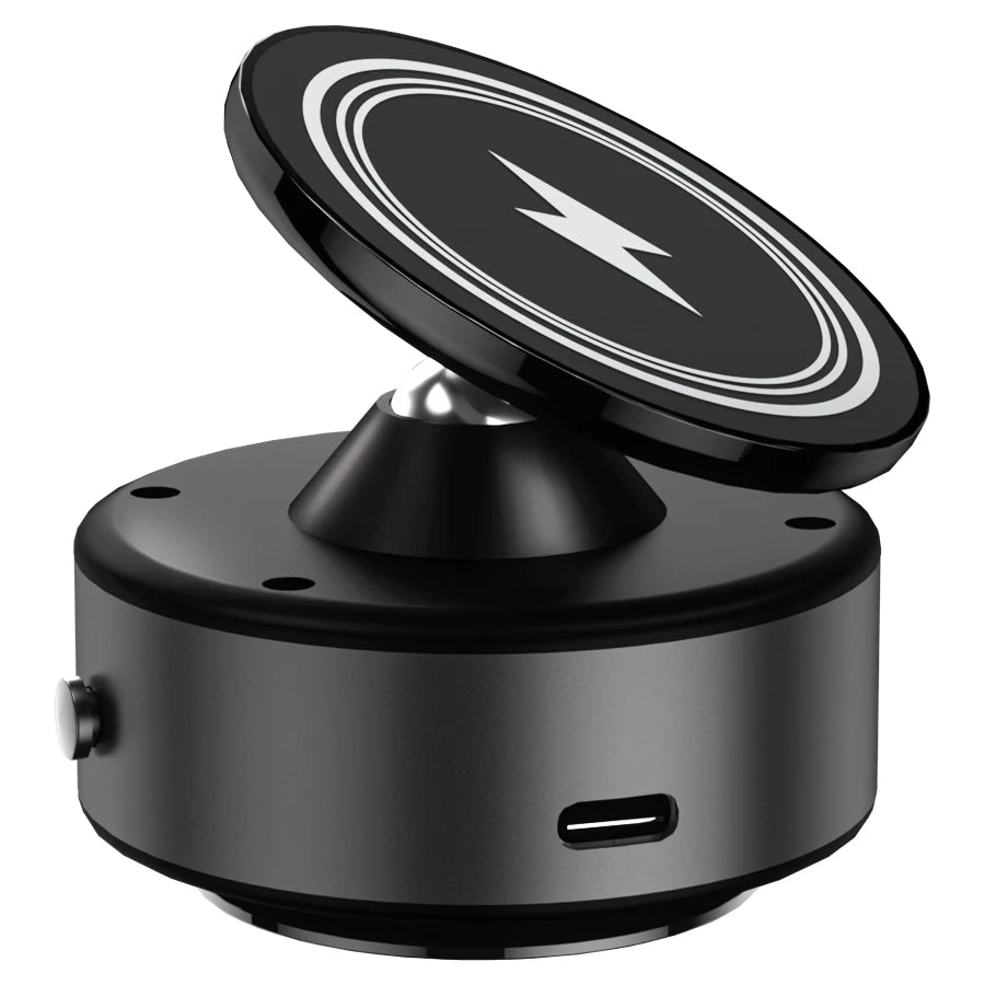JMT-526346 15W Magnetic Wireless Car Charger Mount with 360-Degree Rotation and Stable Glass Vacuum Adsorption for Easy Mobile Screen Access