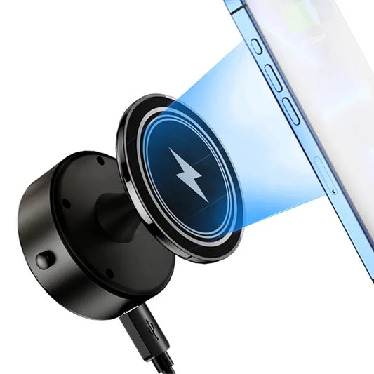 JMT-526346 15W Magnetic Wireless Car Charger Mount with 360-Degree Rotation and Stable Glass Vacuum Adsorption for Easy Mobile Screen Access