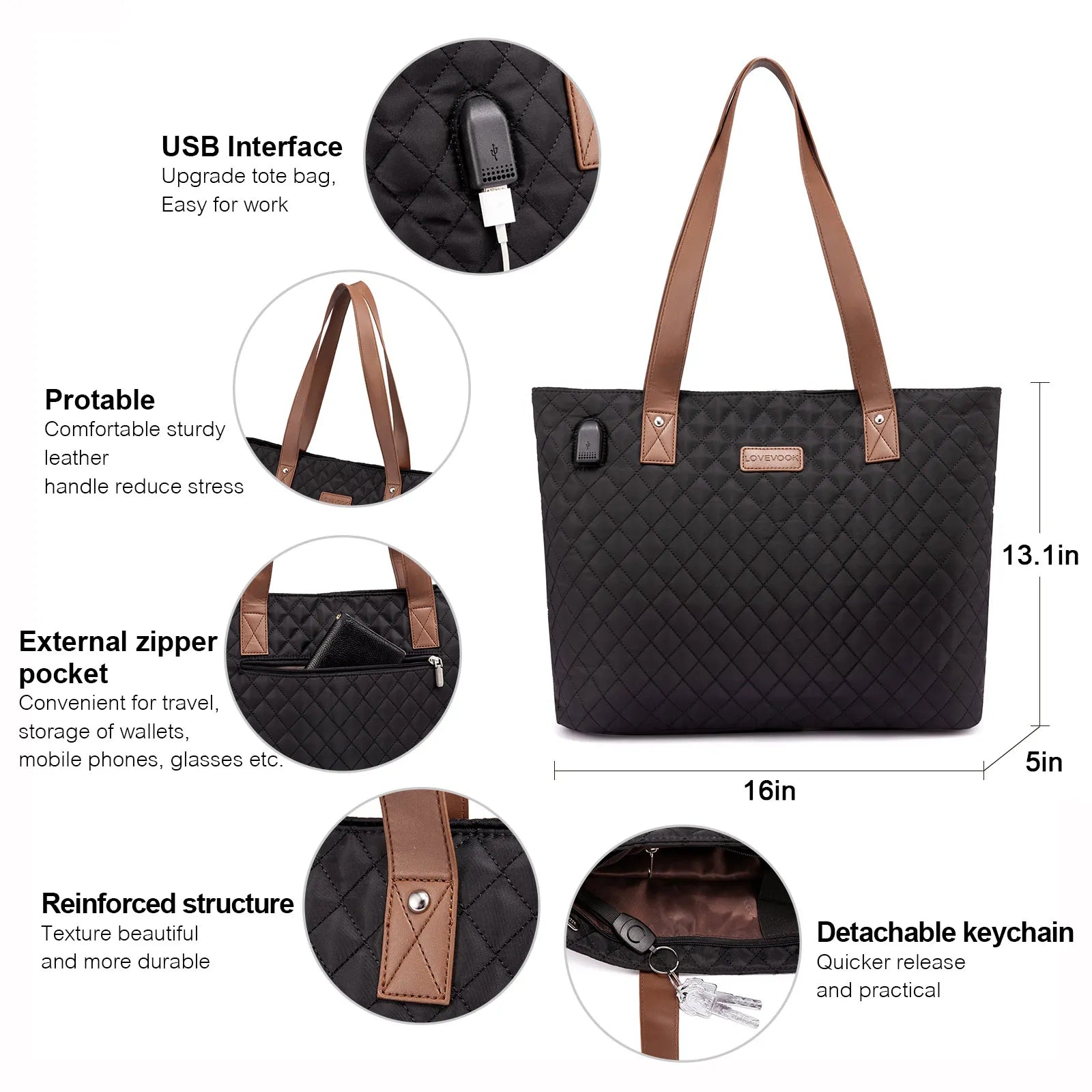 JMT-526346 Lightweight Oxford Casual School Bag for 15.6-inch Laptop, 2-piece Set Tote and Handbag for Work and School