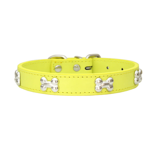 JMT-526346 Stylish PU Leather Dog Collar with Alloy Bone Buckle - Multiple Colors and Sizes Available