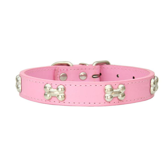 JMT-526346 Stylish PU Leather Dog Collar with Alloy Bone Buckle - Multiple Colors and Sizes Available