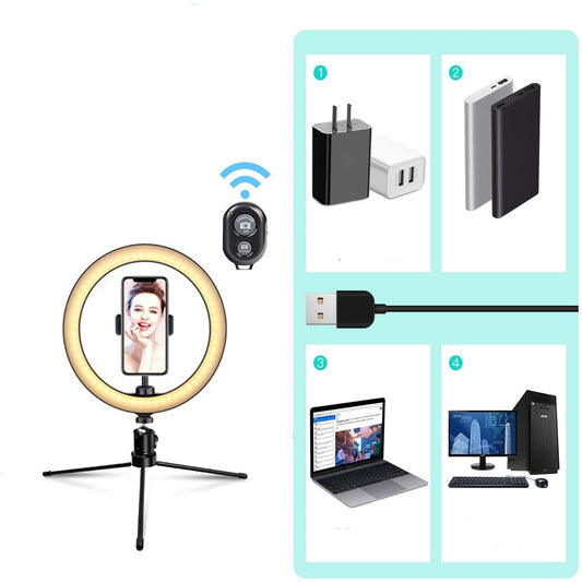 JMT-526538 10 Inch Metal Desktop Bracket Fill Light with Remote Control - 3 Light Modes & 10 Brightness Levels