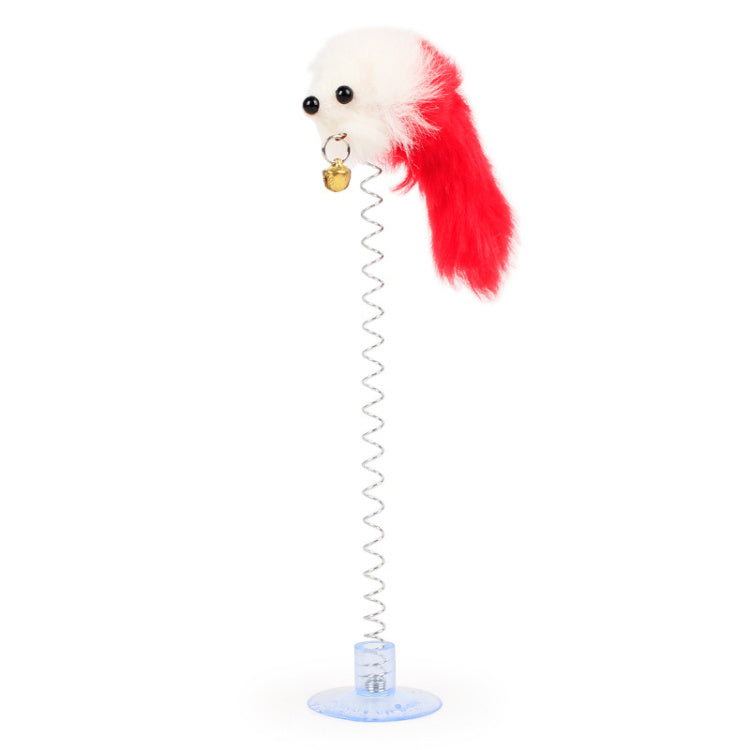JMT-526666 Cat Spring Toy with Plush Mouse, Colorful Feather and Suction Cup - Pet Play Stick for Kittens