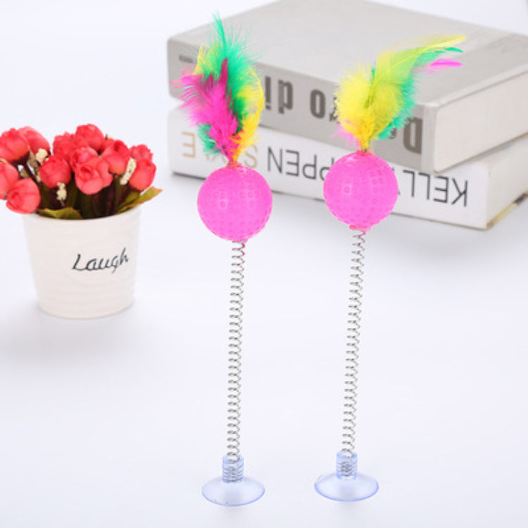 JMT-526666 Cat Spring Toy with Plush Mouse, Colorful Feather and Suction Cup - Pet Play Stick for Kittens