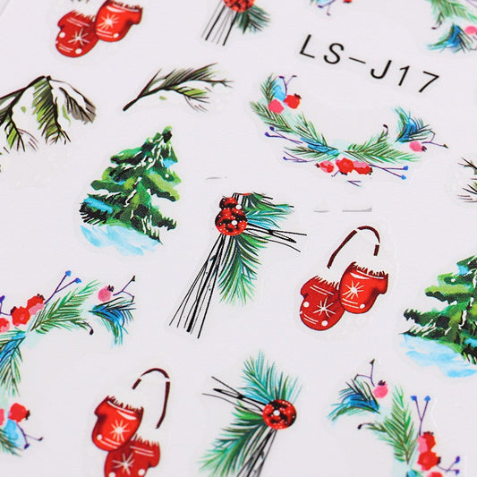 JMT-526986 3D Cartoon Christmas Tree Nail Patches - Festive Back Glue Design, 9.5x6.5cm