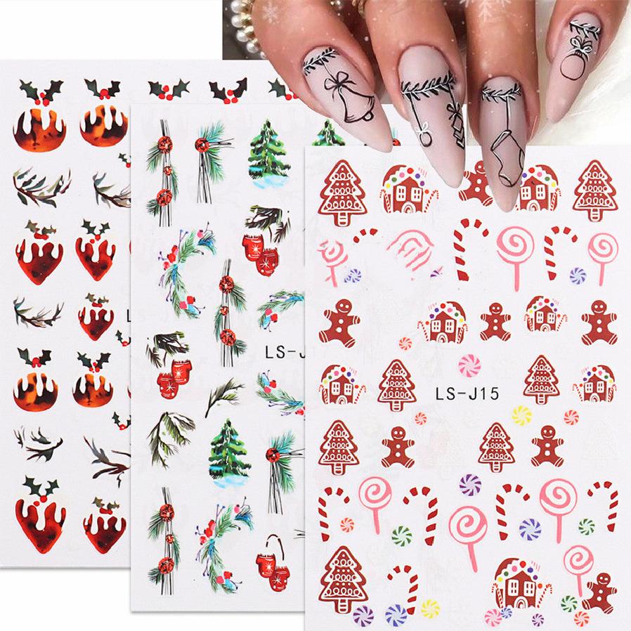 JMT-526986 3D Cartoon Christmas Tree Nail Patches - Festive Back Glue Design, 9.5x6.5cm
