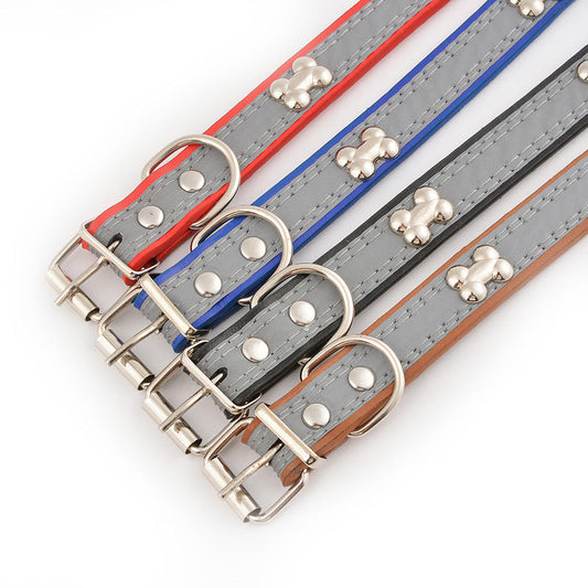 JMT-527178 Reflective PU Leather Dog Collar Leash - Various Sizes and Colors Available