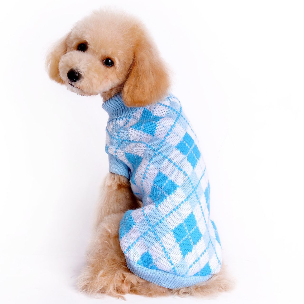 JMT-527754 Knitted Wool Sweater for Small and Medium Dogs - Round Neck with Geometric Diamond Pattern