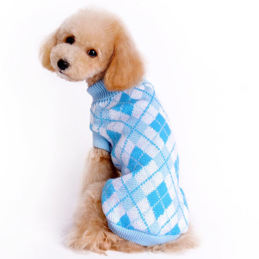 JMT-527754 Knitted Wool Sweater for Small and Medium Dogs - Round Neck with Geometric Diamond Pattern