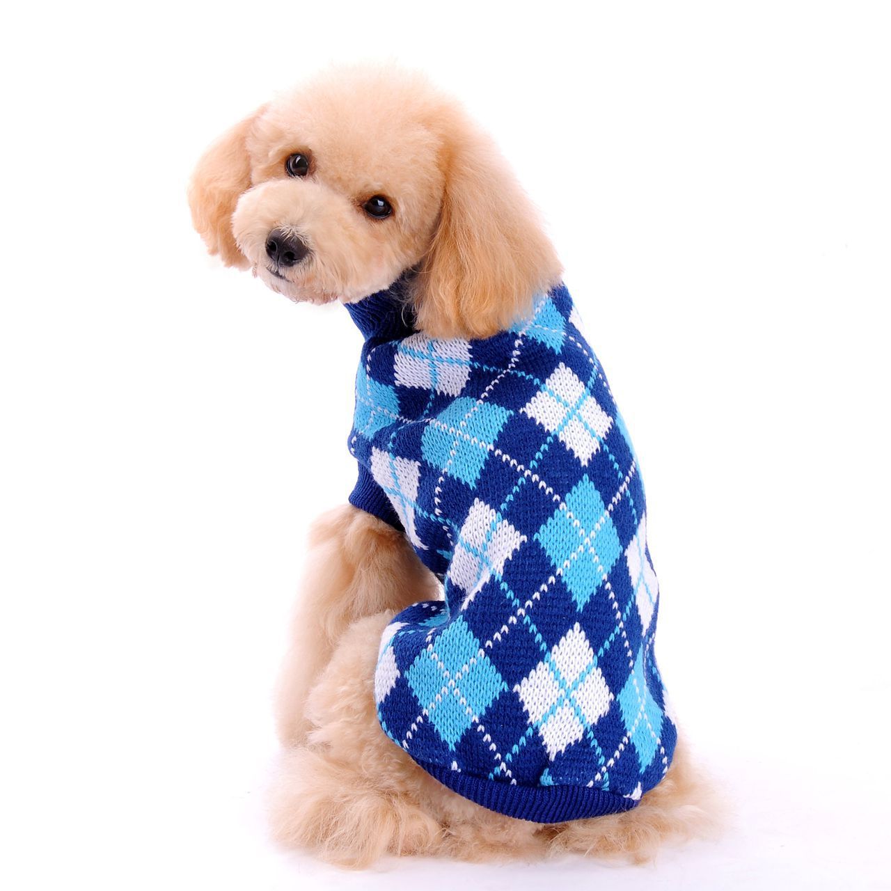 JMT-527754 Knitted Wool Sweater for Small and Medium Dogs - Round Neck with Geometric Diamond Pattern