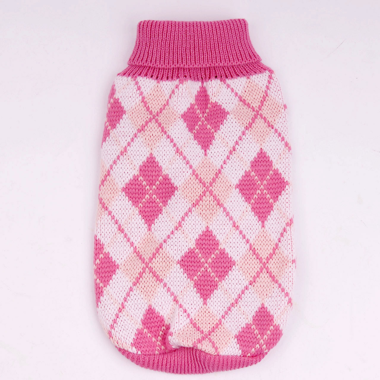 JMT-527754 Knitted Wool Sweater for Small and Medium Dogs - Round Neck with Geometric Diamond Pattern