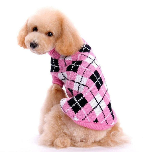 JMT-527754 Knitted Wool Sweater for Small and Medium Dogs - Round Neck with Geometric Diamond Pattern