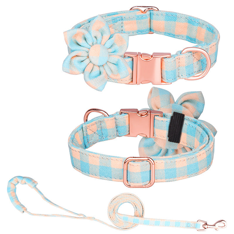 JMT-528010 Customizable Cotton Pet Collar and Leash Set in Various Colors and Patterns