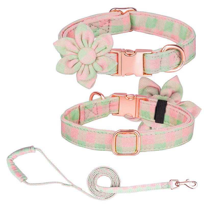JMT-528010 Customizable Cotton Pet Collar and Leash Set in Various Colors and Patterns