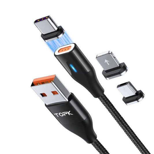 JMT-528010 Flat Magnetic Fast Charging Data Cable for Android, iOS, and TYPE-C Devices - Aluminum Alloy, TPE, Copper Core, LED Light