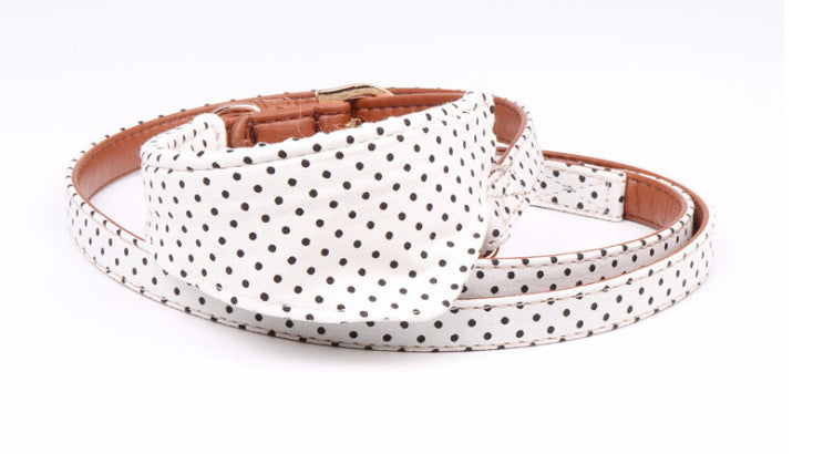 JMT-528330 Polka Dot Triangle Scarf and Leash Set for Pets - Adjustable PU Dog Accessories in Black, White, Red, Yellow