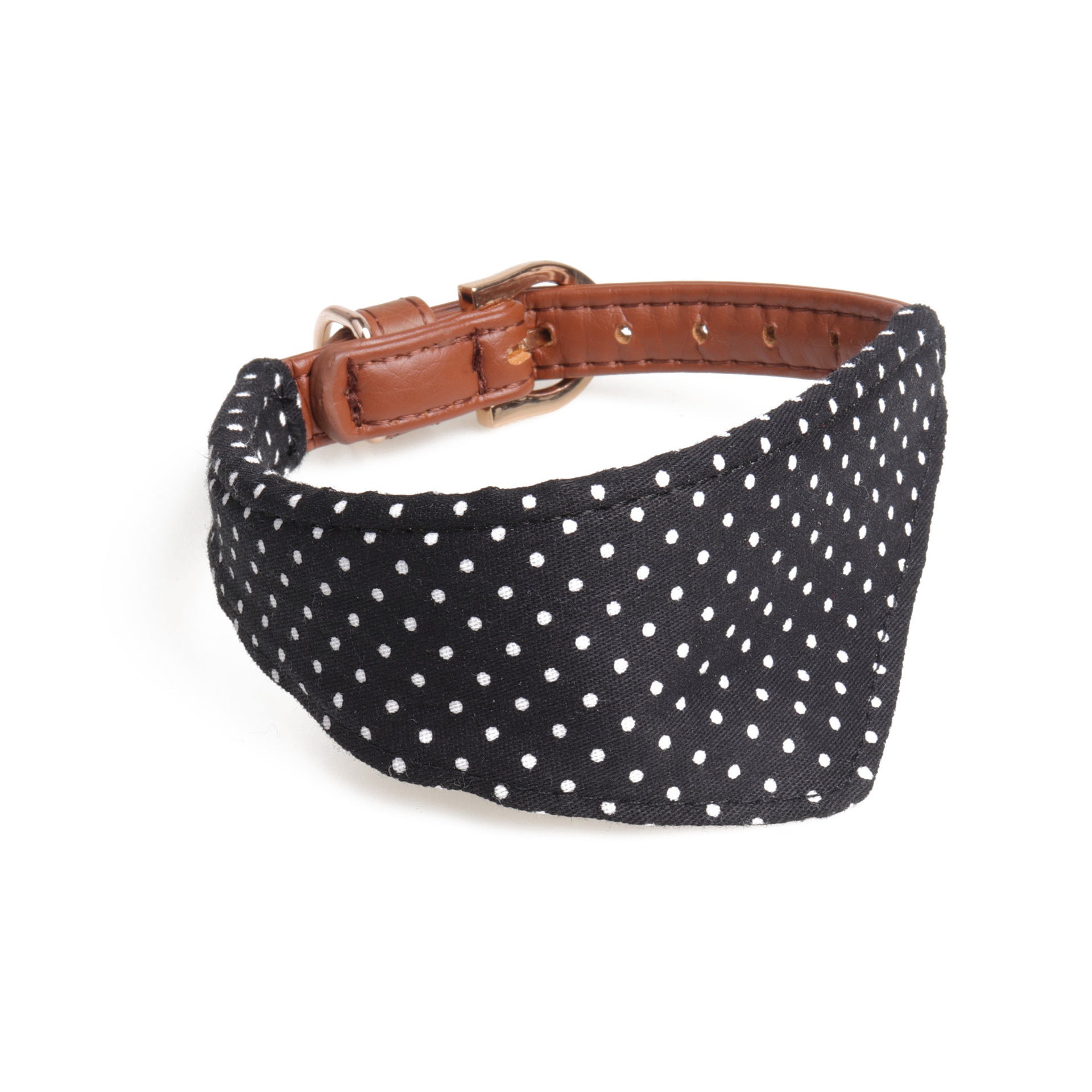 JMT-528330 Polka Dot Triangle Scarf and Leash Set for Pets - Adjustable PU Dog Accessories in Black, White, Red, Yellow