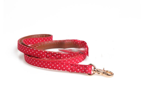 JMT-528330 Polka Dot Triangle Scarf and Leash Set for Pets - Adjustable PU Dog Accessories in Black, White, Red, Yellow