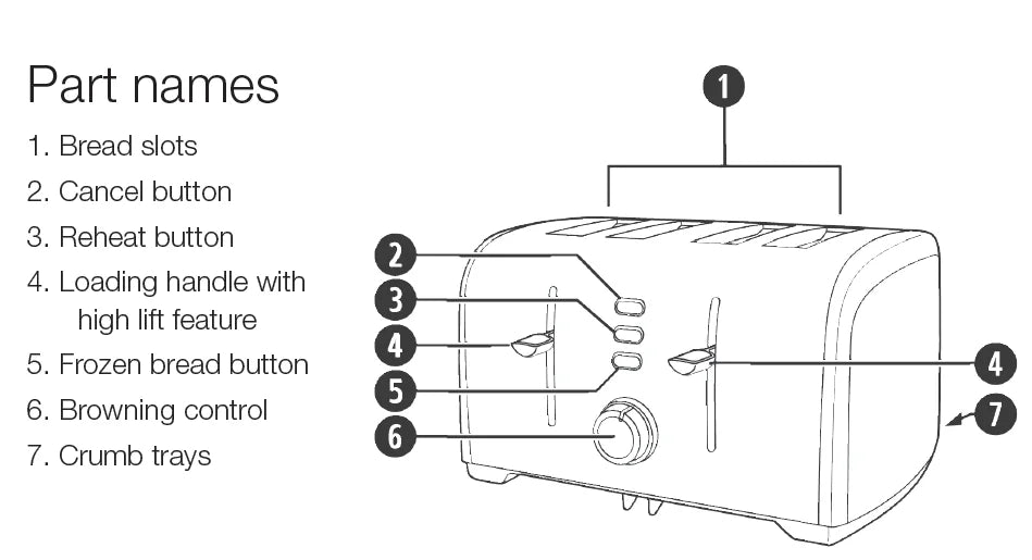 JMT-528778 Stainless Steel 4-Slice Toaster with High Lift and Wide Slots for Efficient Breakfast Preparation