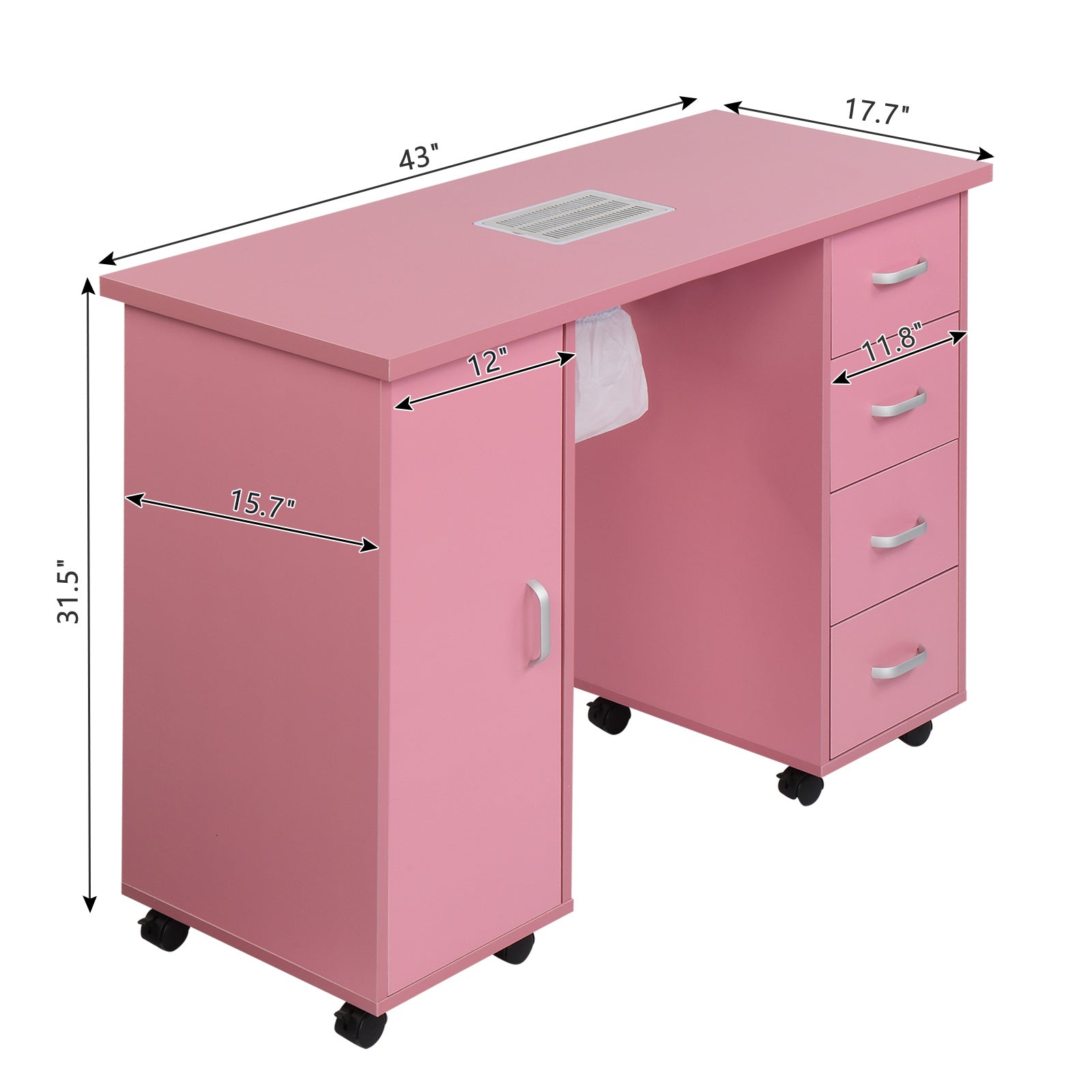 JMT-529290 MDF Nail Art Table with 4 Removable Drawers and Fan, Professional Design for Salons and Spas