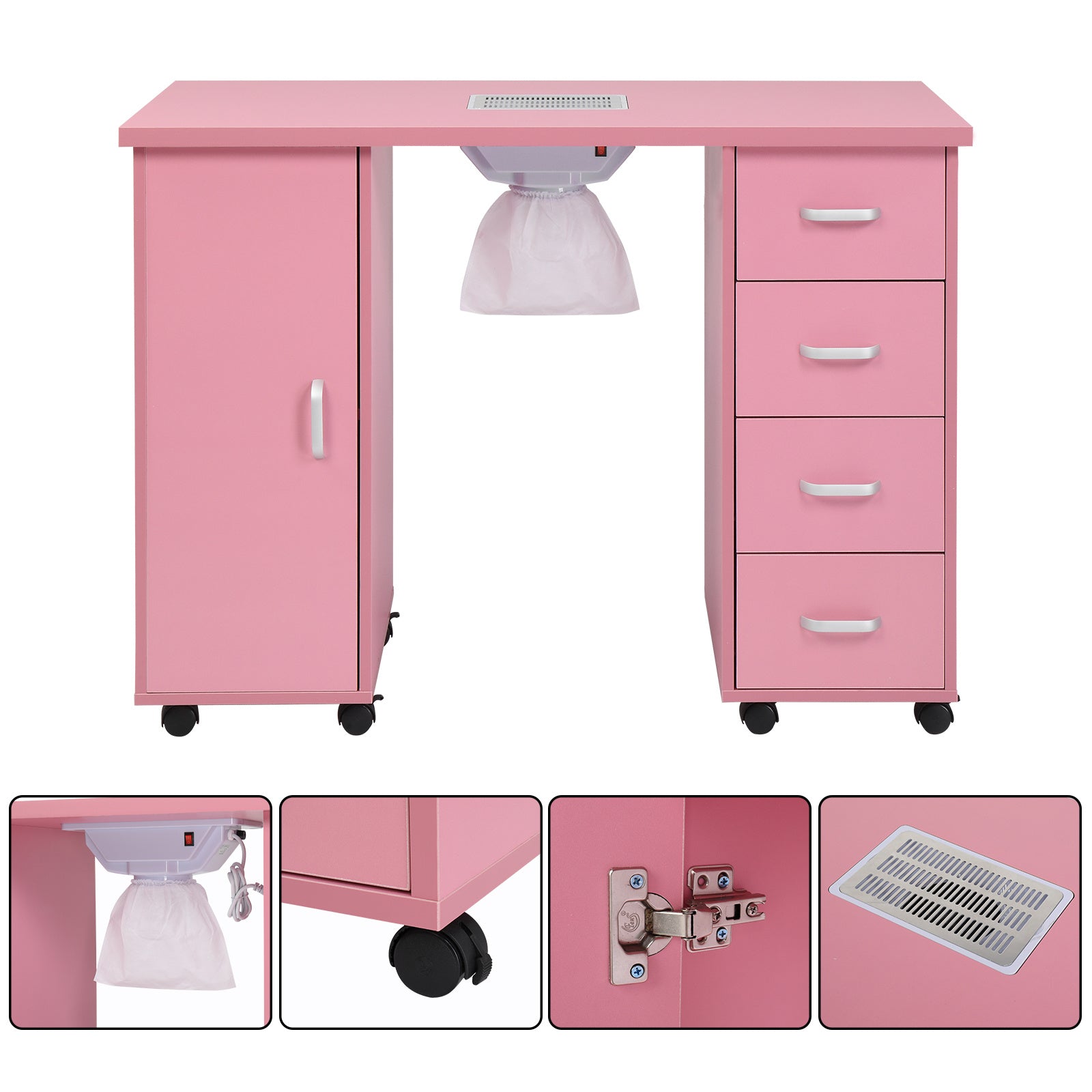 JMT-529290 MDF Nail Art Table with 4 Removable Drawers and Fan, Professional Design for Salons and Spas