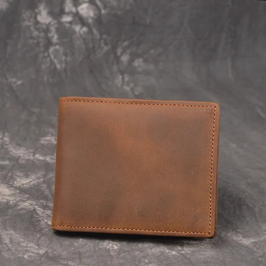 JMT-529354 Men's Cow Leather Zero Wallet - Multi-Card Short Wallet in Brown/Dark Brown, Genuine Leather with Retro Design
