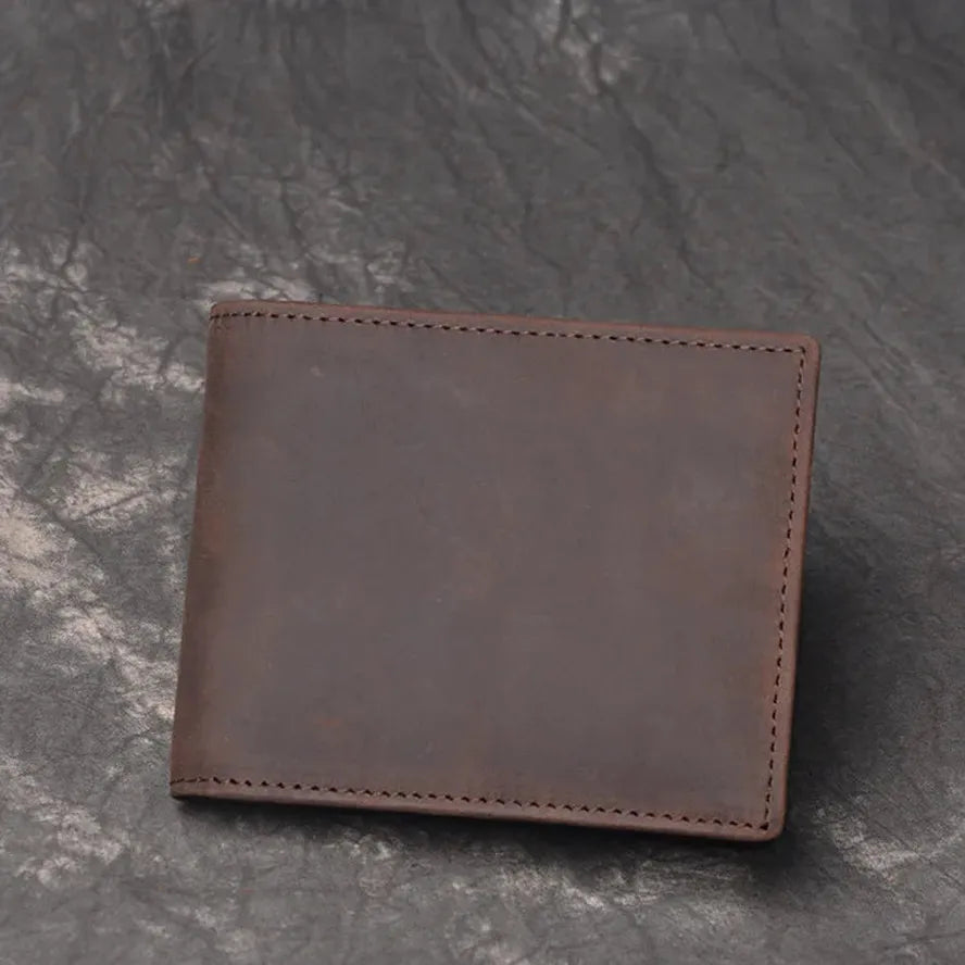 JMT-529354 Men's Cow Leather Zero Wallet - Multi-Card Short Wallet in Brown/Dark Brown, Genuine Leather with Retro Design