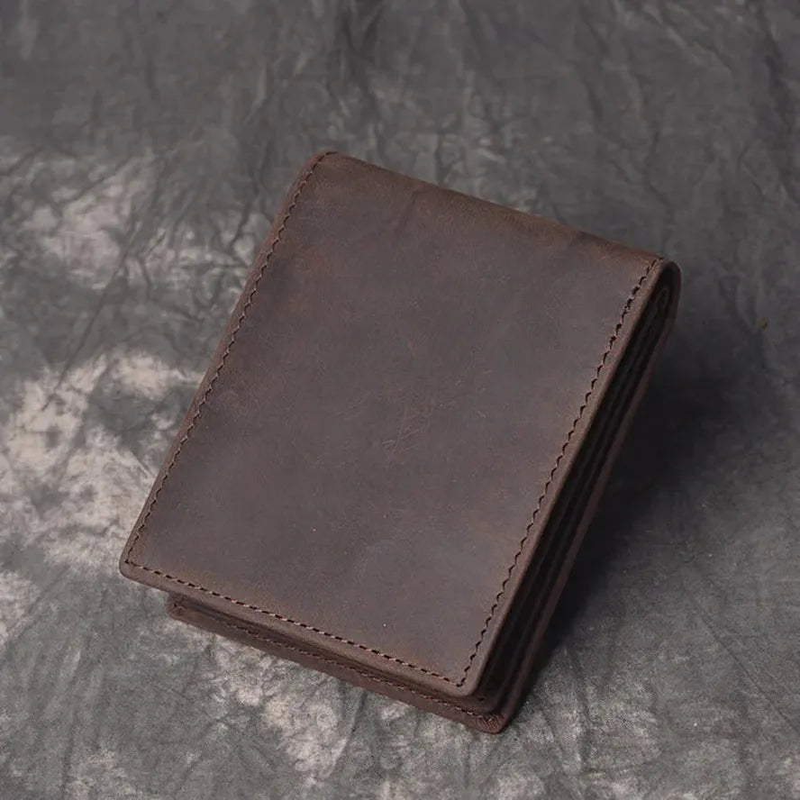 JMT-529354 Men's Cow Leather Zero Wallet - Multi-Card Short Wallet in Brown/Dark Brown, Genuine Leather with Retro Design
