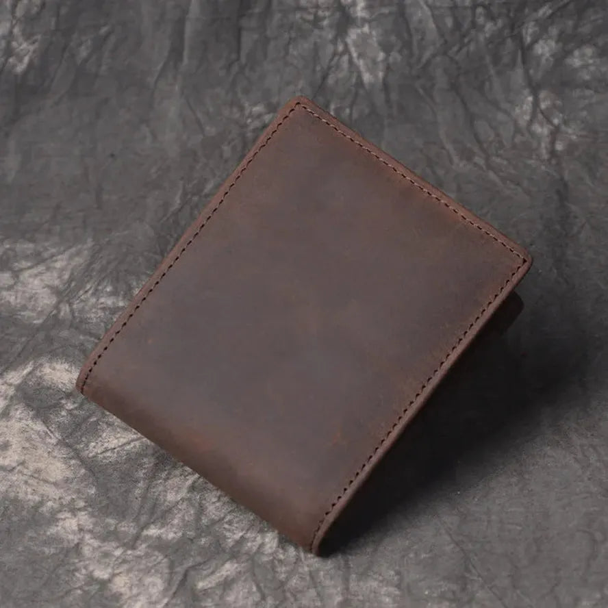 JMT-529354 Men's Cow Leather Zero Wallet - Multi-Card Short Wallet in Brown/Dark Brown, Genuine Leather with Retro Design