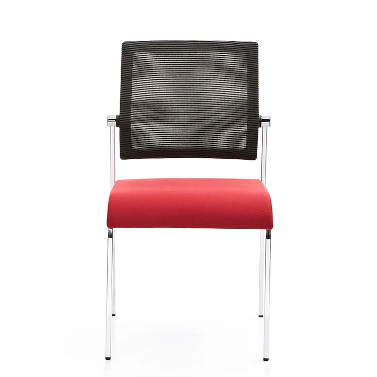 JMT-529738 Modern Armless Mesh Visitor Chair - Stackable Office Training Chair with Fabric Backrest and Silver Frame