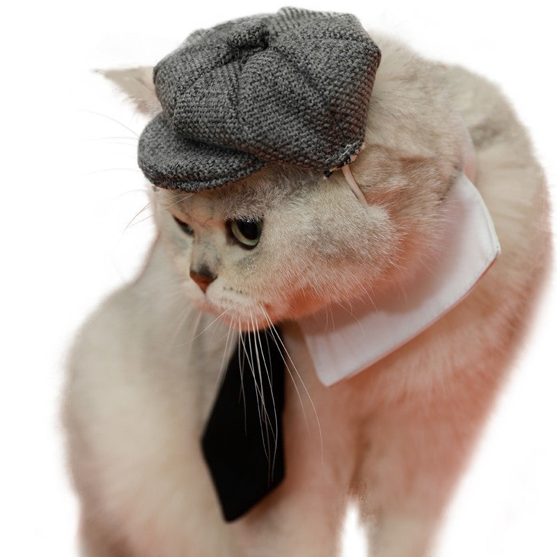 JMT-529802 Gentleman Cat Beret and Tie Photo Props for Adult Cats